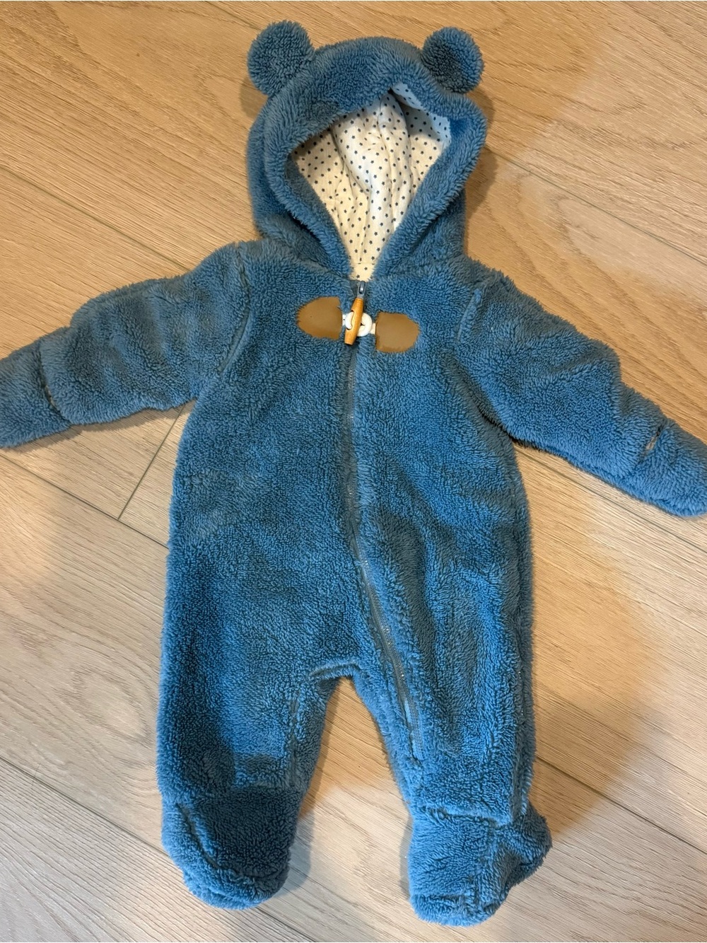 Wippette Plush Blue Fleece Hooded Footie with Bear Ears